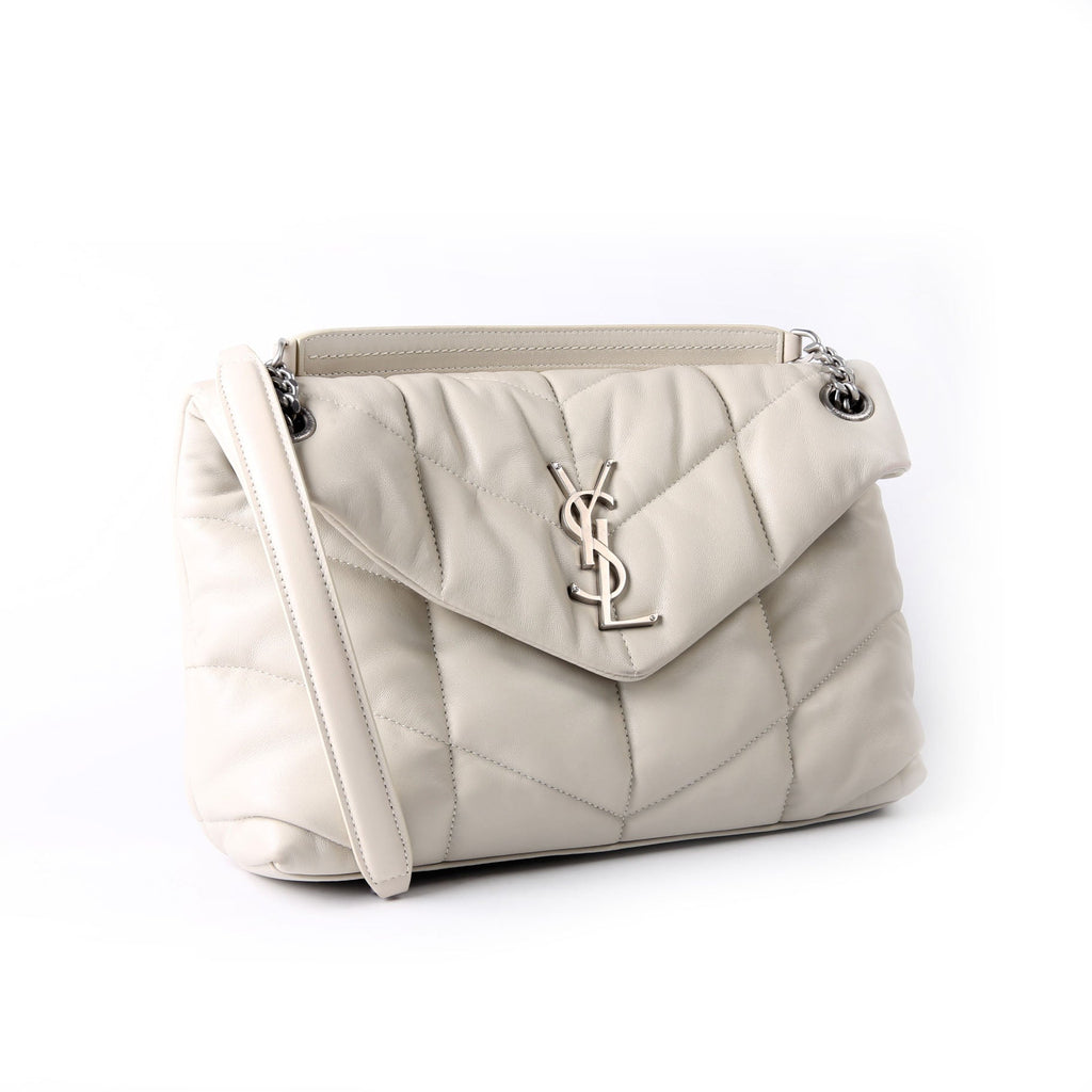 SAINT LAURENT Puffer Quilted Small Lambskin 577476 White/Silver