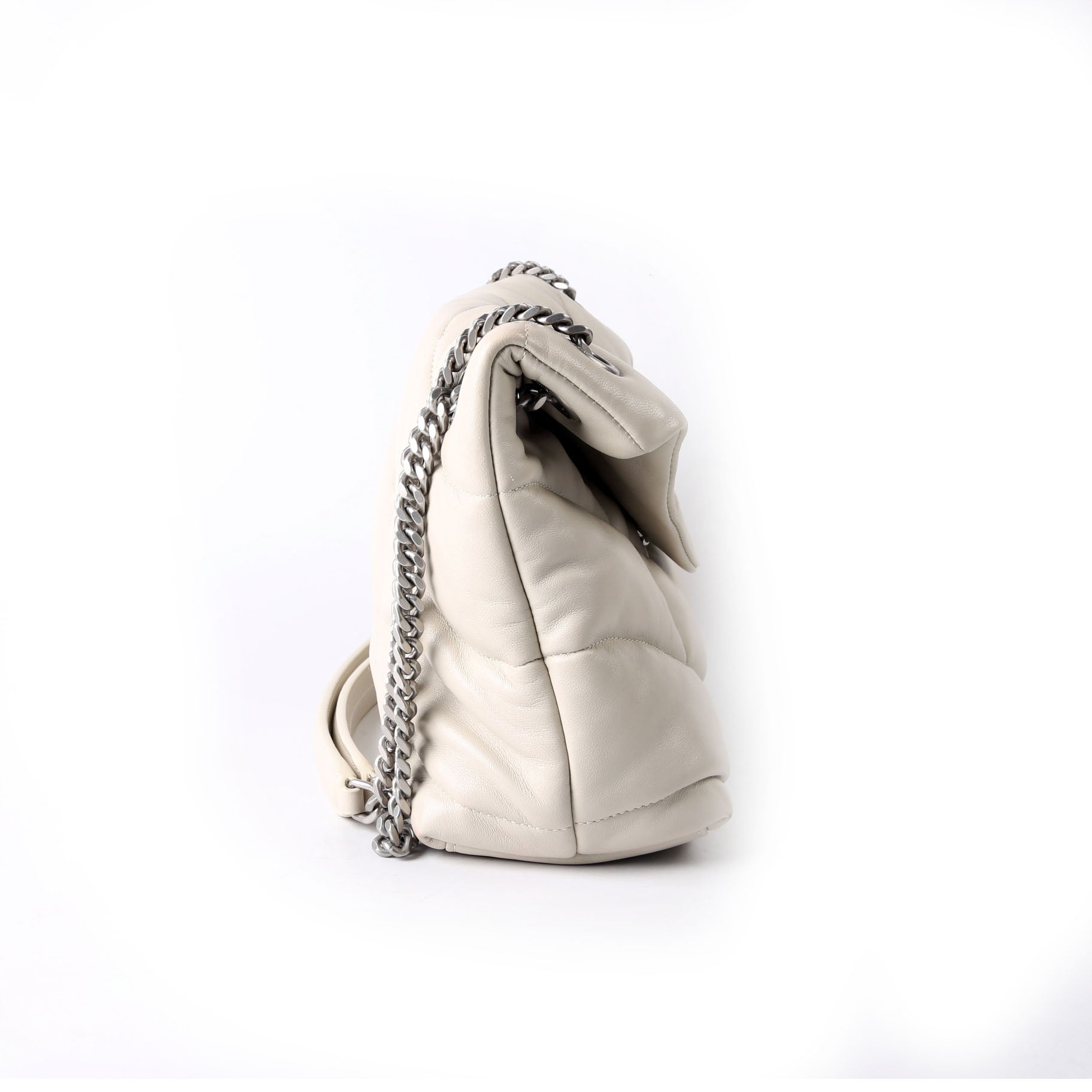 SAINT LAURENT Puffer Quilted Small Lambskin 577476 White/Silver