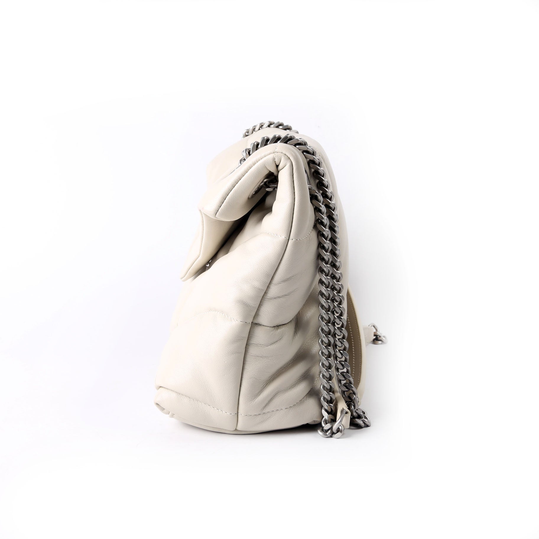 SAINT LAURENT Puffer Quilted Small Lambskin 577476 White/Silver