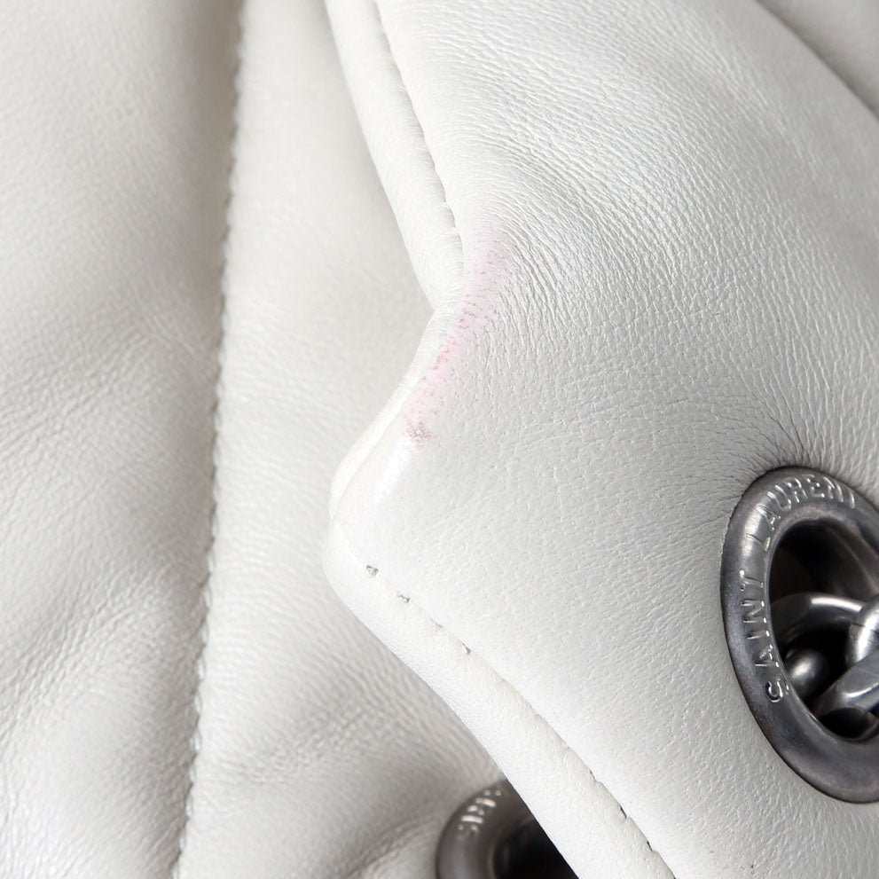 SAINT LAURENT Puffer Quilted Small Lambskin 577476 White/Silver