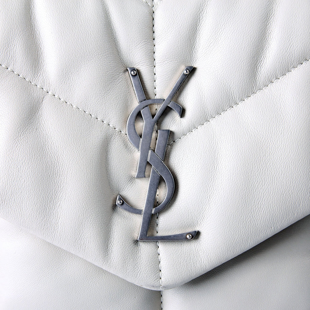 SAINT LAURENT Puffer Quilted Small Lambskin 577476 White/Silver