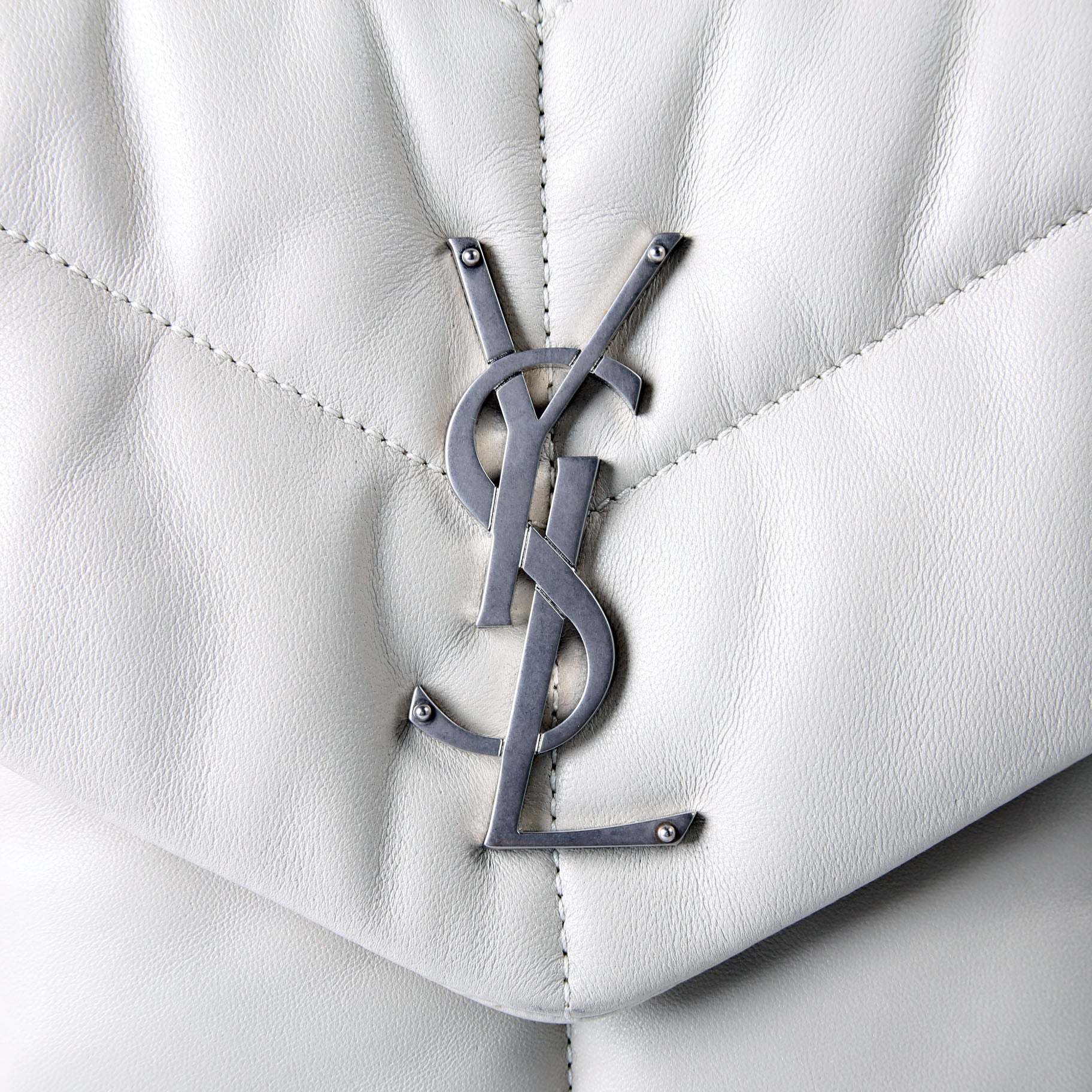 SAINT LAURENT Puffer Quilted Small Lambskin 577476 White/Silver