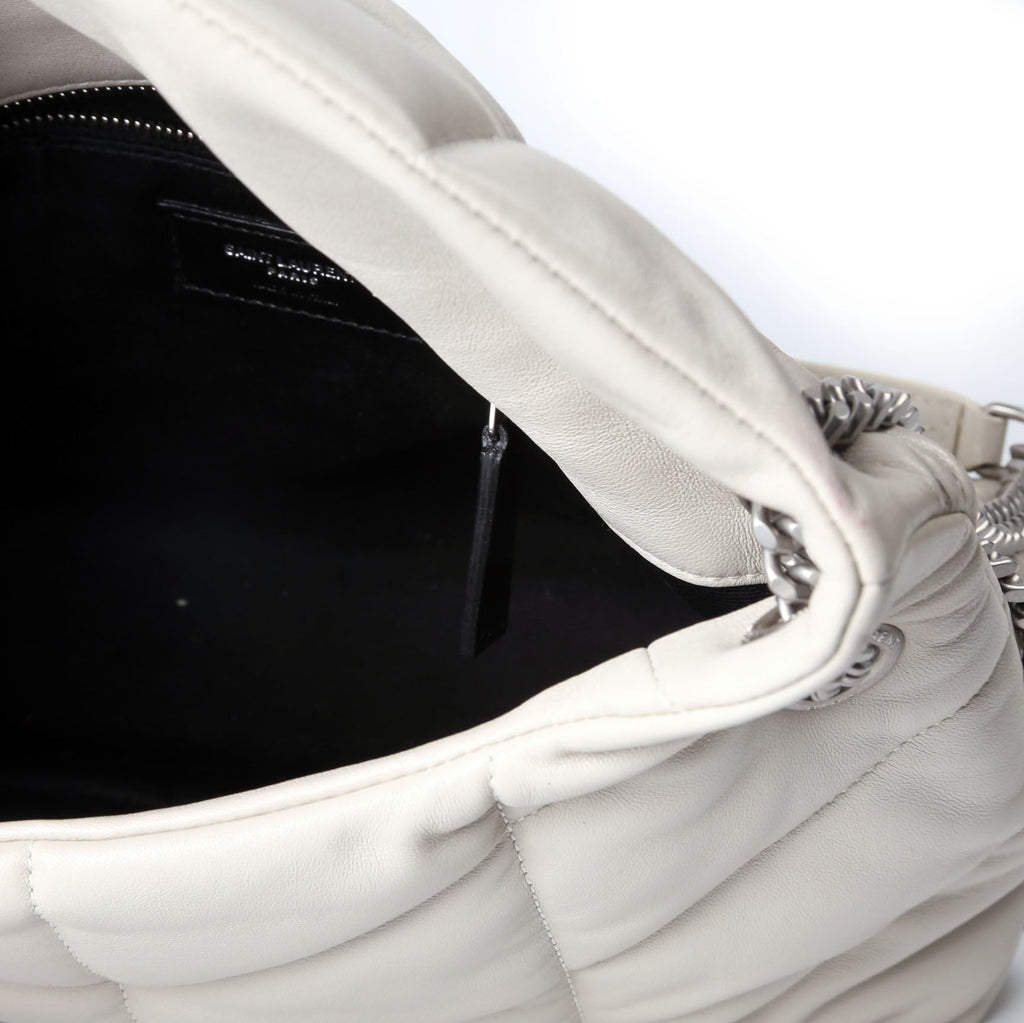 SAINT LAURENT Puffer Quilted Small Lambskin 577476 White/Silver