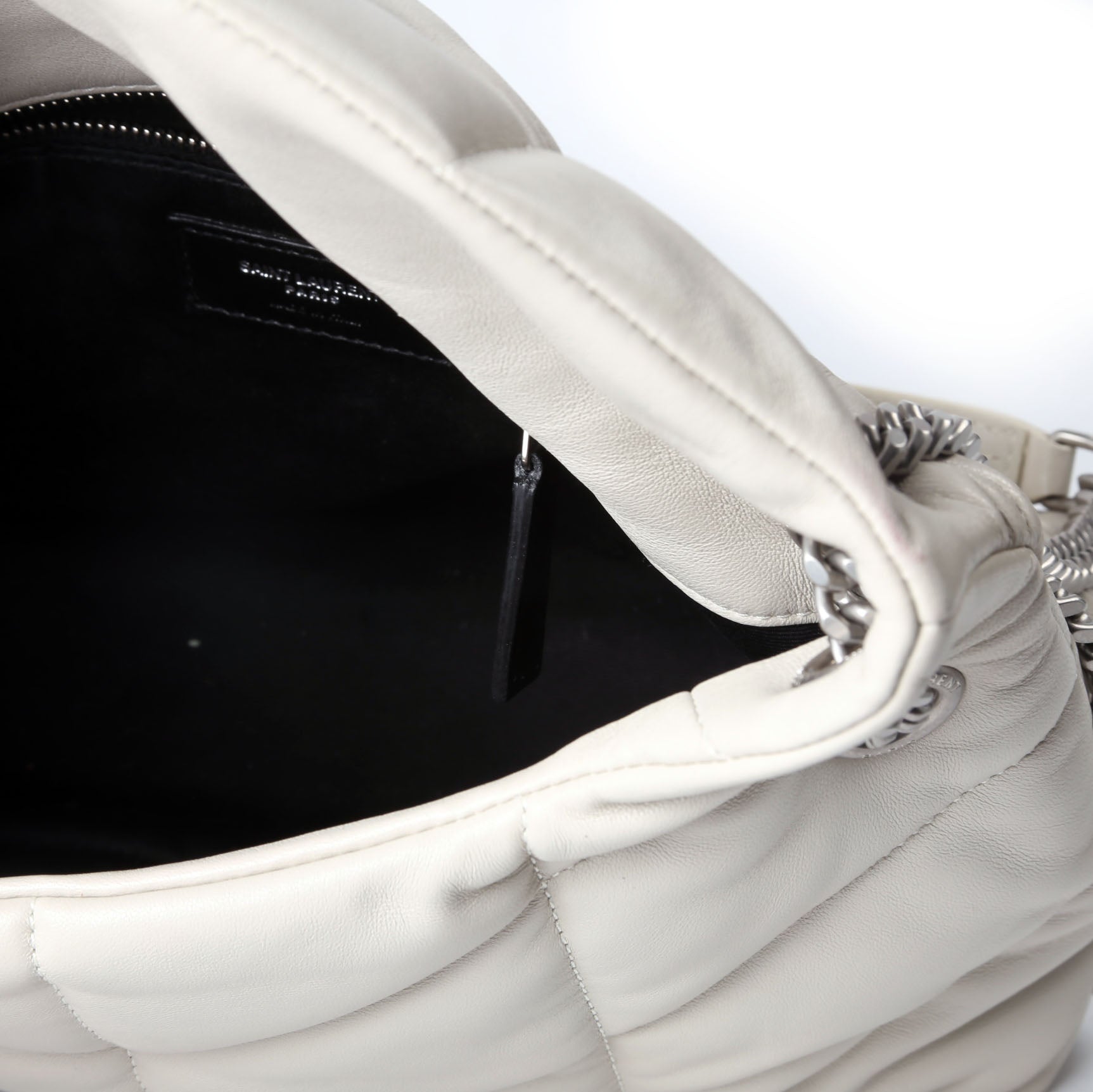 SAINT LAURENT Puffer Quilted Small Lambskin 577476 White/Silver