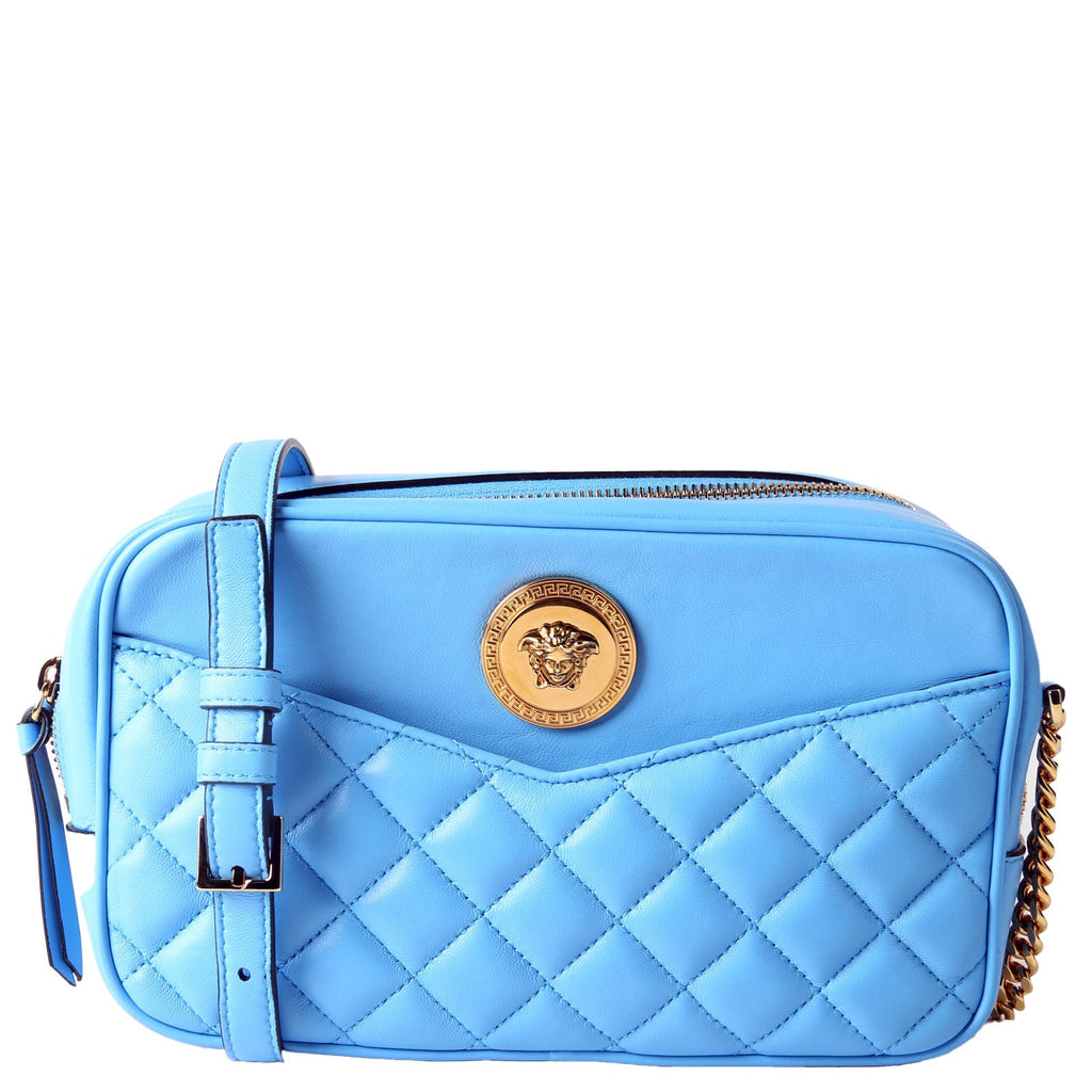 La Medusa Quilted Quilted Leather Medium Camera Bag Blue/Gold