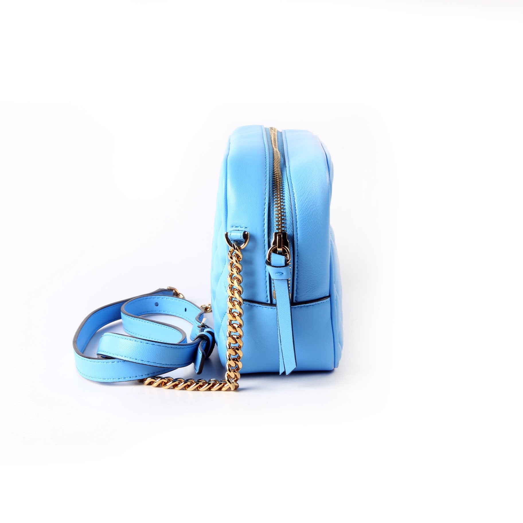 La Medusa Quilted Quilted Leather Medium Camera Bag Blue/Gold