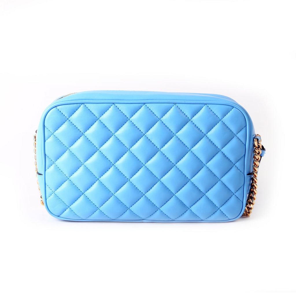 La Medusa Quilted Quilted Leather Medium Camera Bag Blue/Gold
