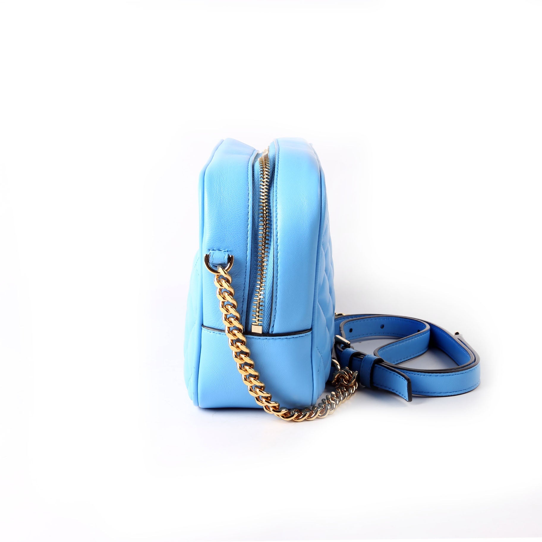 La Medusa Quilted Quilted Leather Medium Camera Bag Blue/Gold