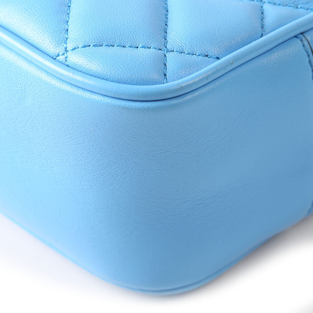 La Medusa Quilted Quilted Leather Medium Camera Bag Blue/Gold