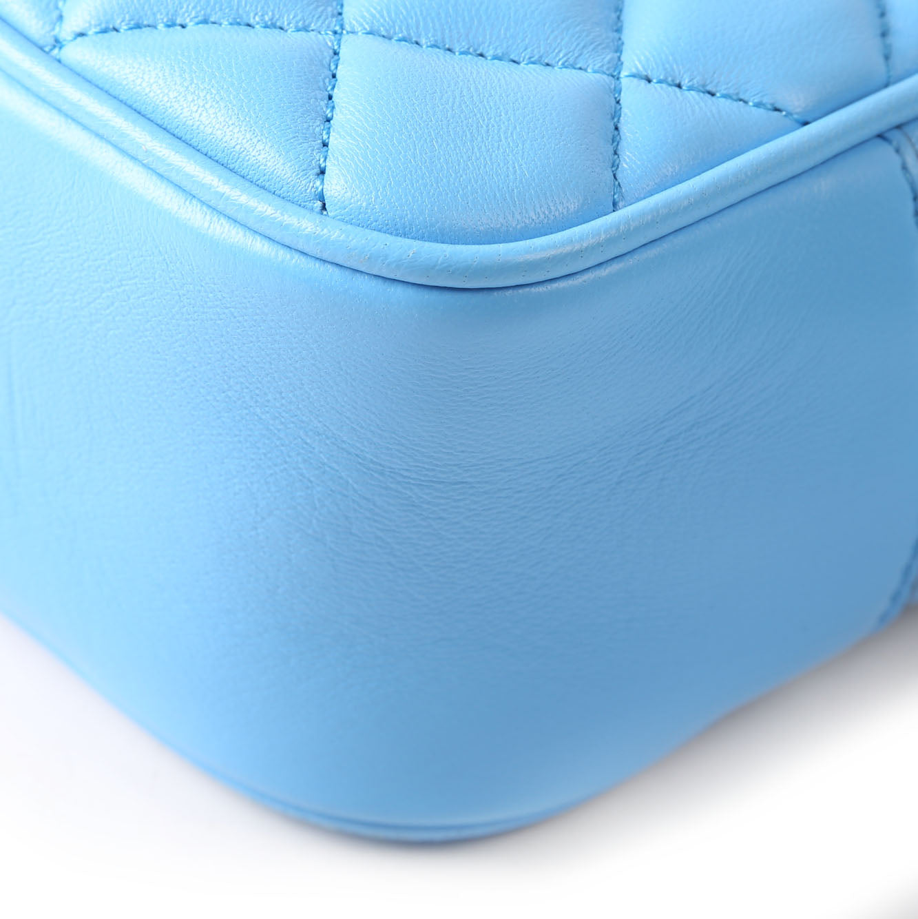 La Medusa Quilted Quilted Leather Medium Camera Bag Blue/Gold