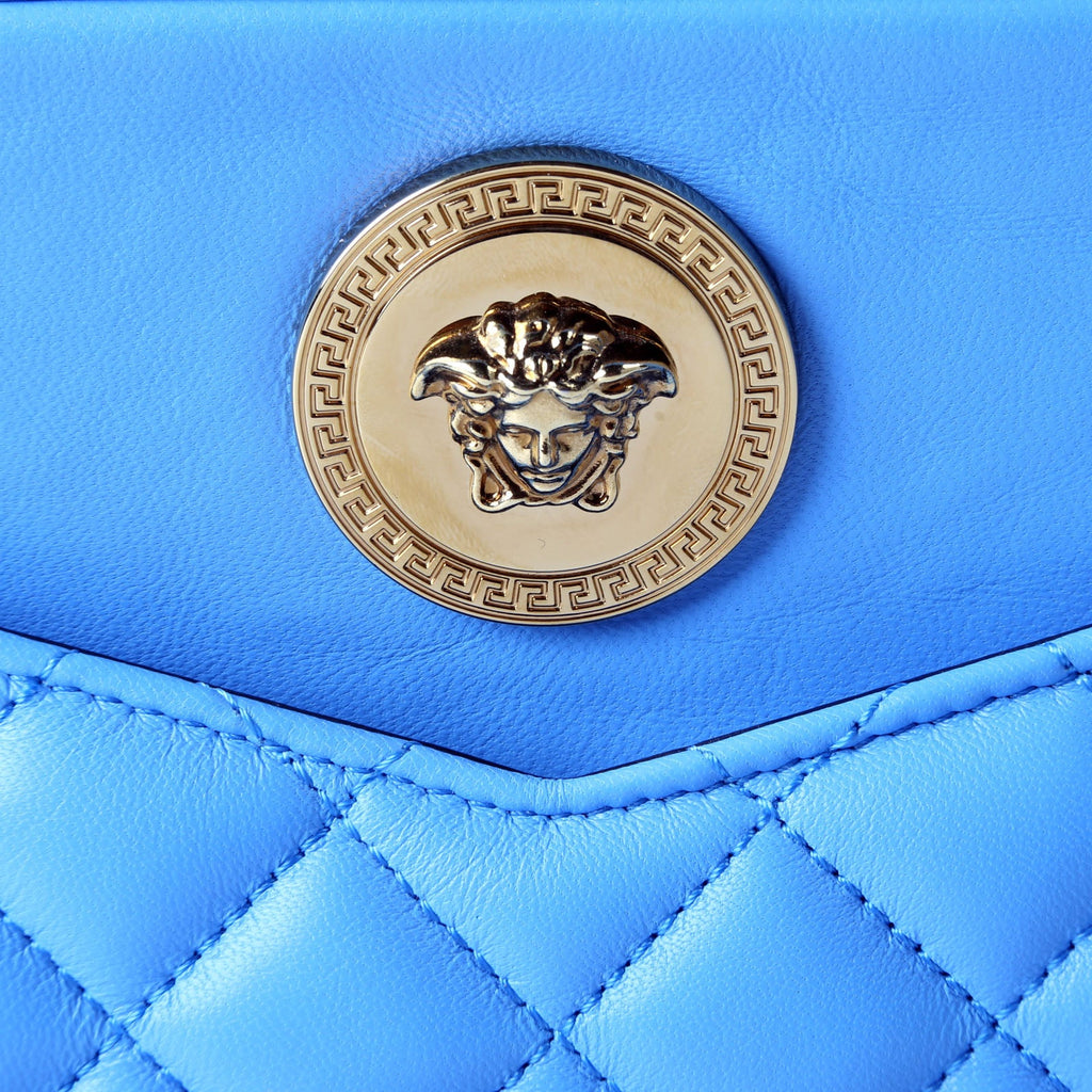 La Medusa Quilted Quilted Leather Medium Camera Bag Blue/Gold