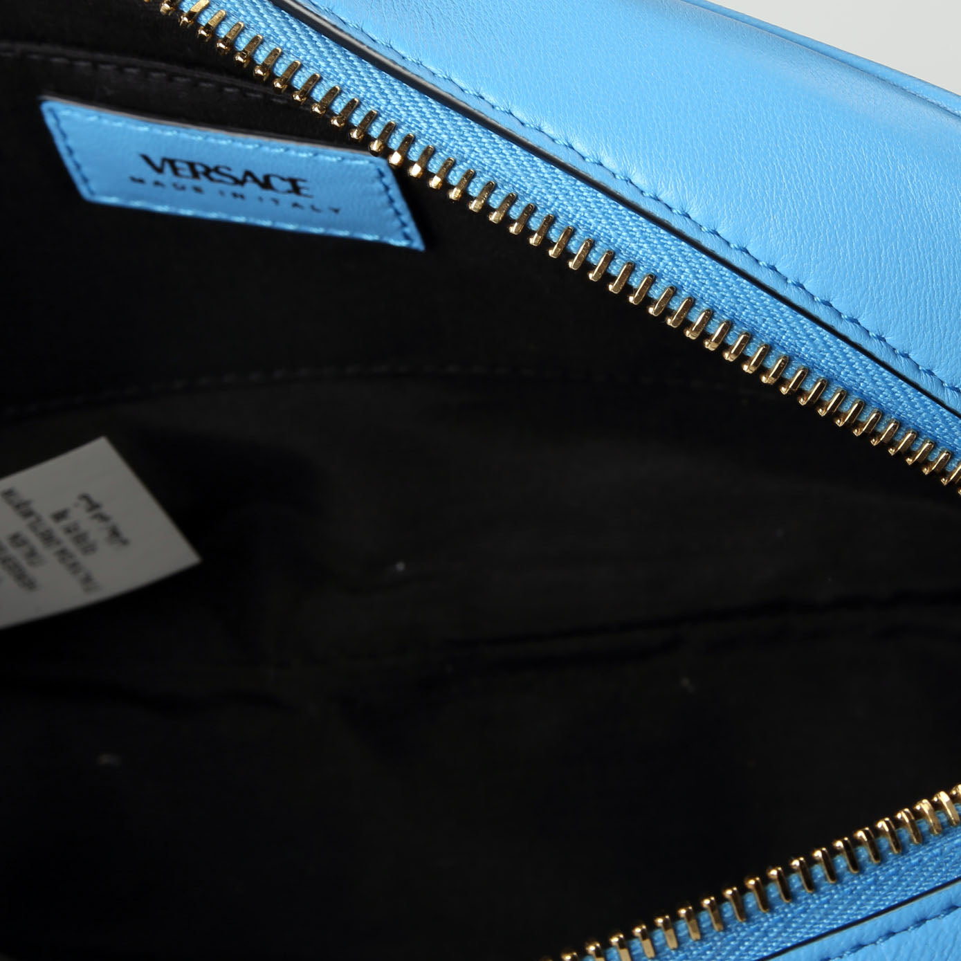 La Medusa Quilted Quilted Leather Medium Camera Bag Blue/Gold