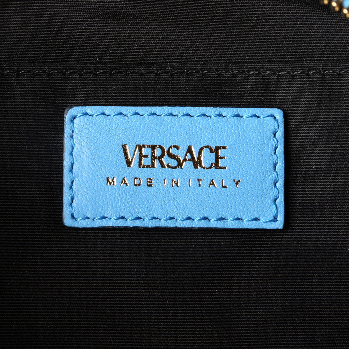 La Medusa Quilted Quilted Leather Medium Camera Bag Blue/Gold