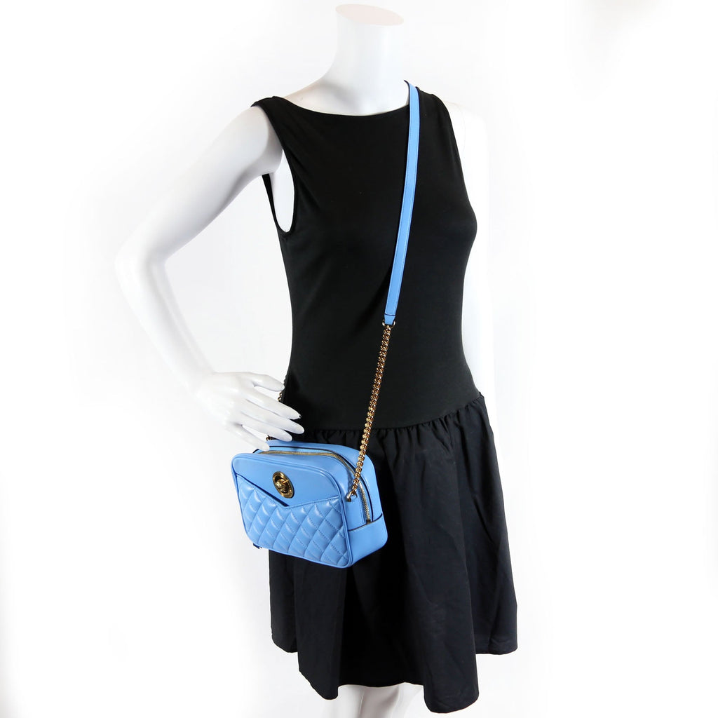 La Medusa Quilted Quilted Leather Medium Camera Bag Blue/Gold