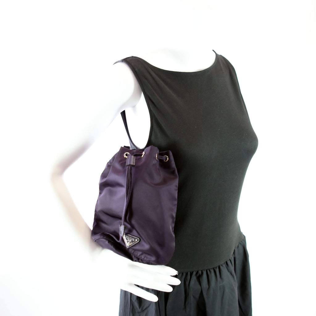 Prada 1NA369 Tessuto Nylon Drawstring Pouch Dark Purple