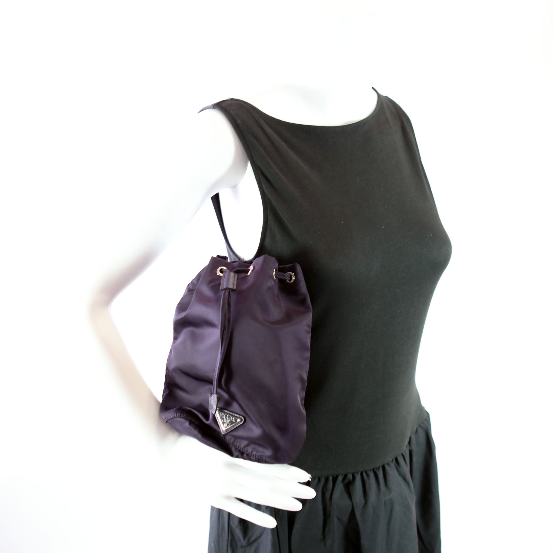 Prada 1NA369 Tessuto Nylon Drawstring Pouch Dark Purple