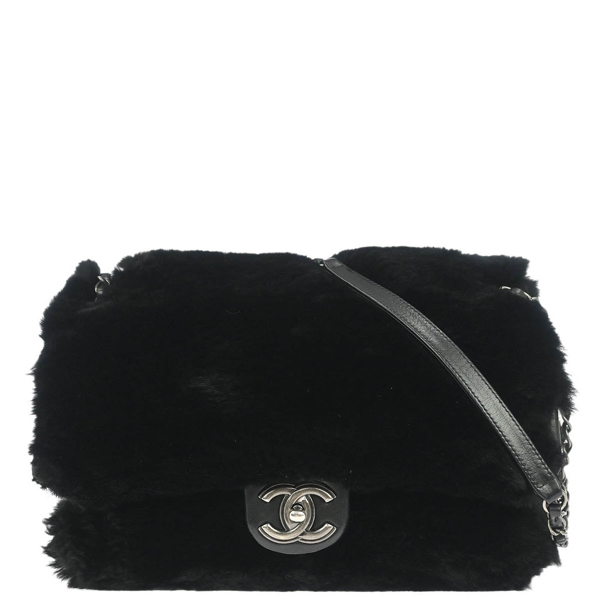 Chanel 2012-2013 Black Rabbit Fur Shoulder Bag