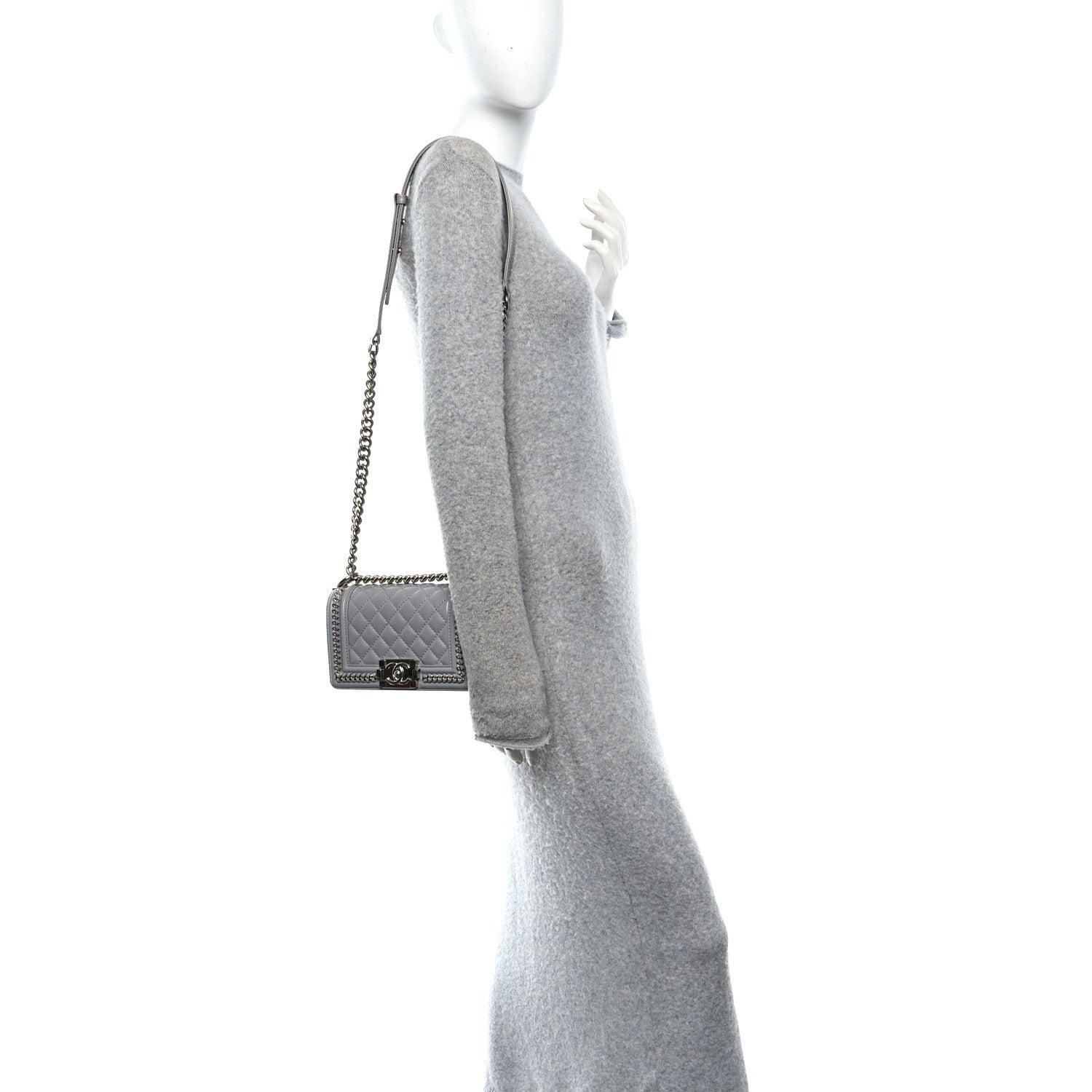 Chanel Iridescent Lambskin Quilted Small Chain Around Boy Flap Grey