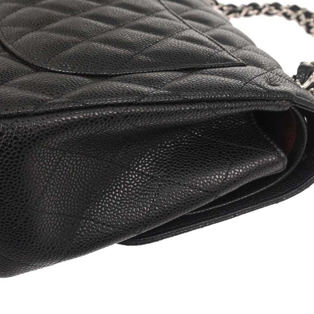 Chanel Black Caviar Skin Jumbo Classic Double Flap Shoulder Bag