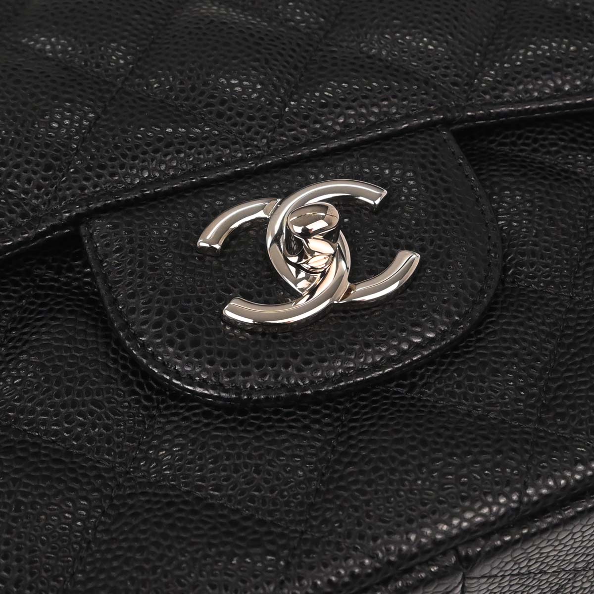Chanel Black Caviar Skin Jumbo Classic Double Flap Shoulder Bag
