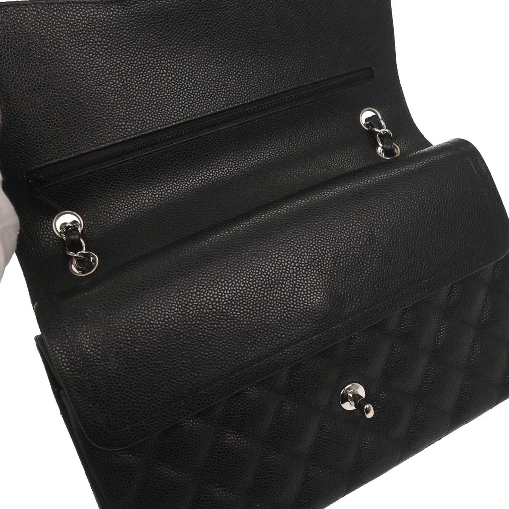 Chanel Black Caviar Skin Jumbo Classic Double Flap Shoulder Bag