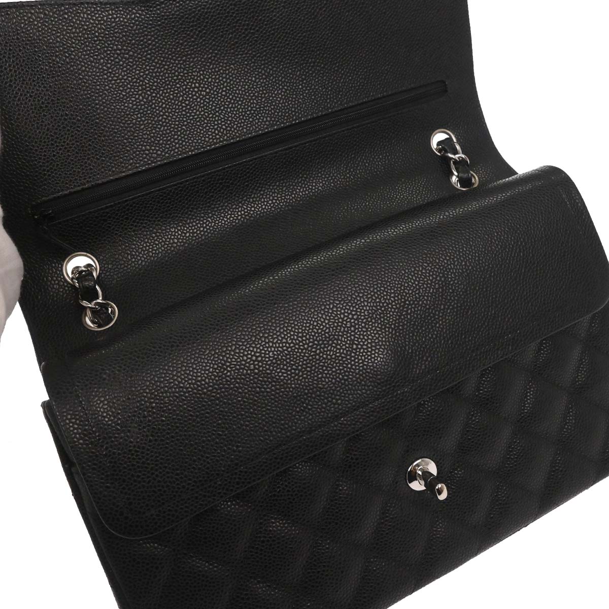 Chanel Black Caviar Skin Jumbo Classic Double Flap Shoulder Bag
