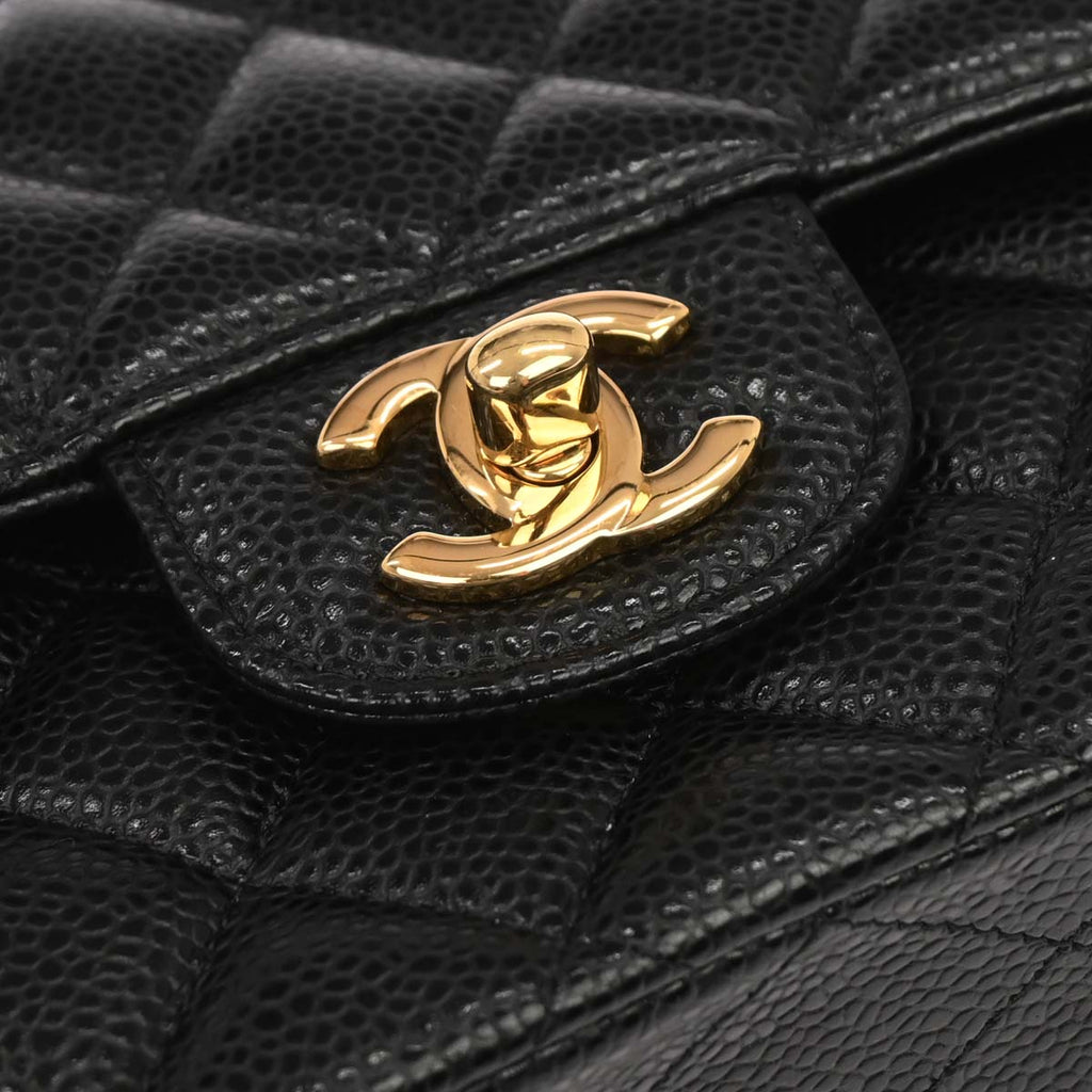 Chanel Black Caviar Skin Medium Classic Double Flap Shoulder Bag