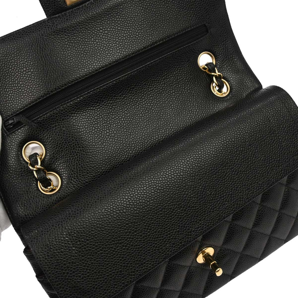 Chanel Black Caviar Skin Medium Classic Double Flap Shoulder Bag