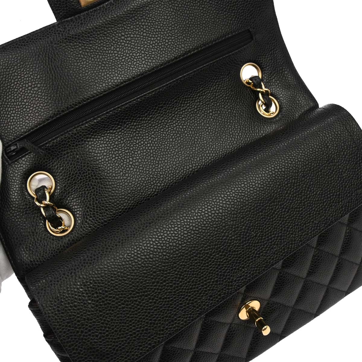 Chanel Black Caviar Skin Medium Classic Double Flap Shoulder Bag