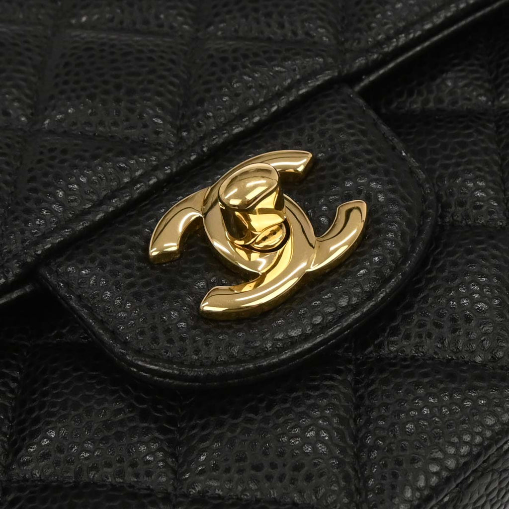 Chanel Black Caviar Skin Medium Classic Double Flap Shoulder Bag