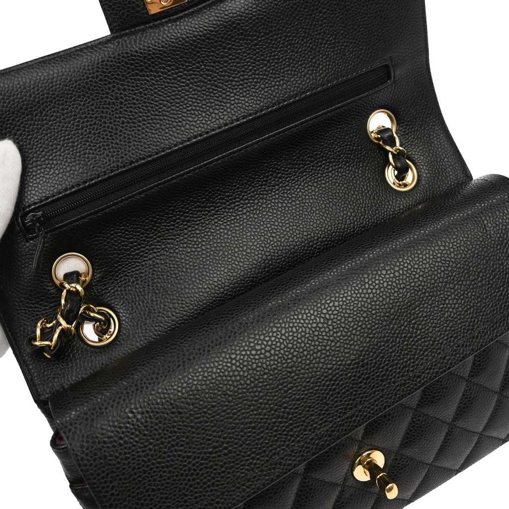 Chanel Black Caviar Skin Medium Classic Double Flap Shoulder Bag