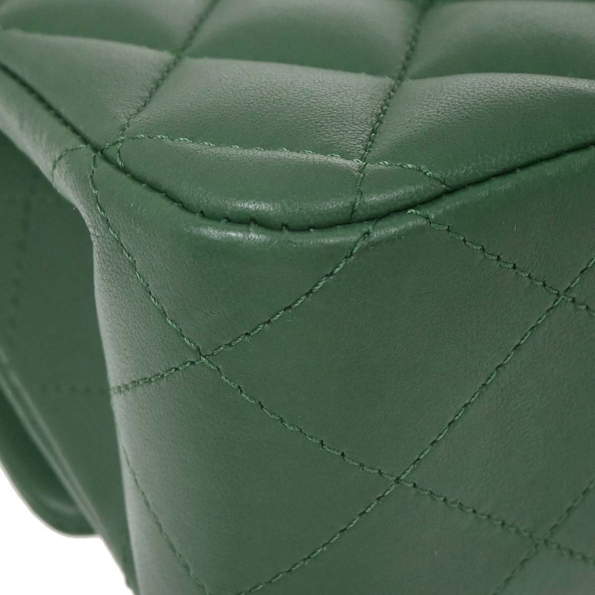 Chanel Green Lambskin Medium Classic Double Flap Shoulder Bag