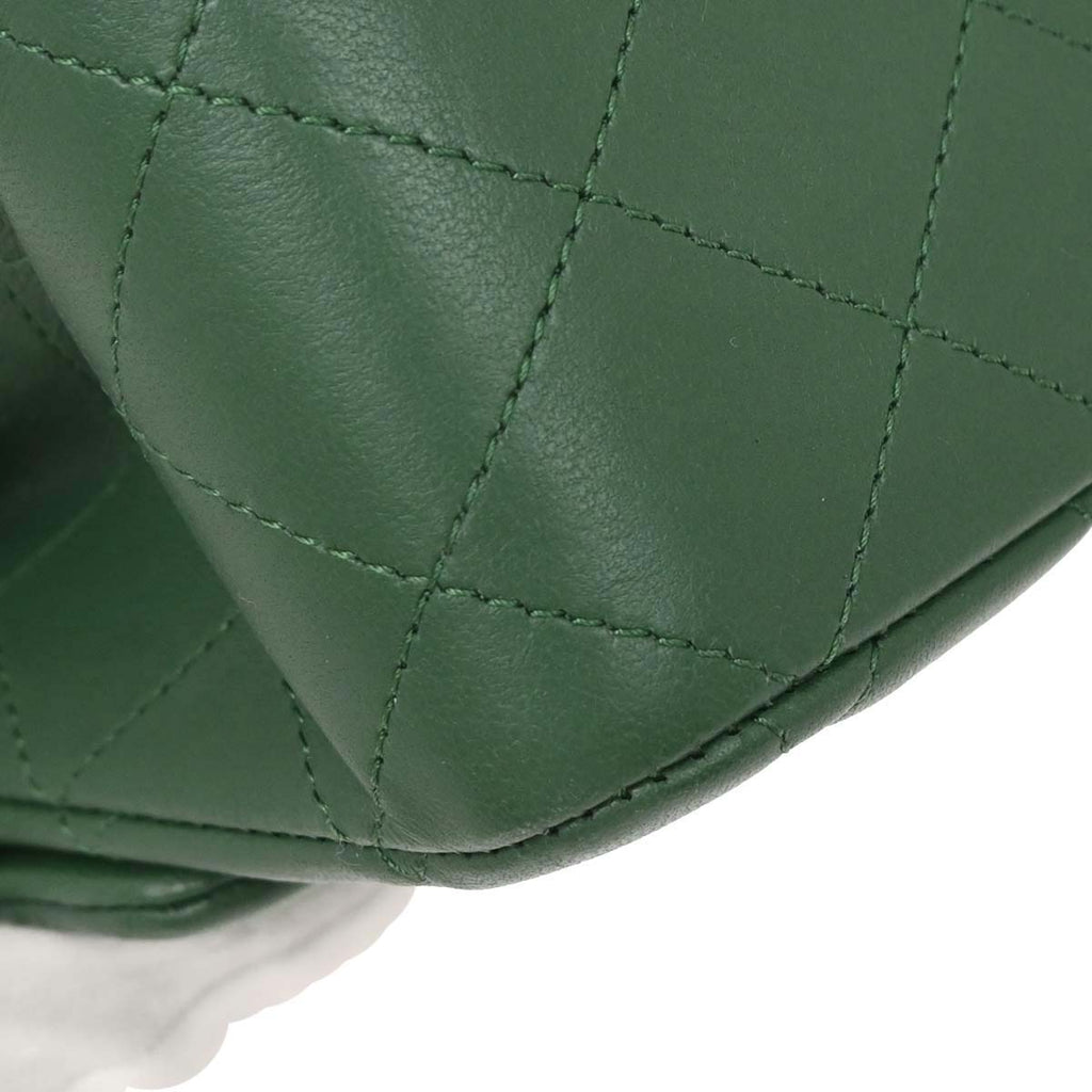 Chanel Green Lambskin Medium Classic Double Flap Shoulder Bag