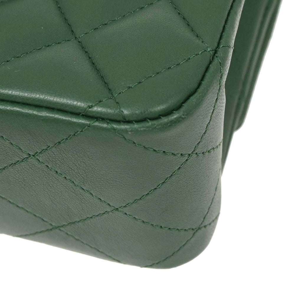 Chanel Green Lambskin Medium Classic Double Flap Shoulder Bag