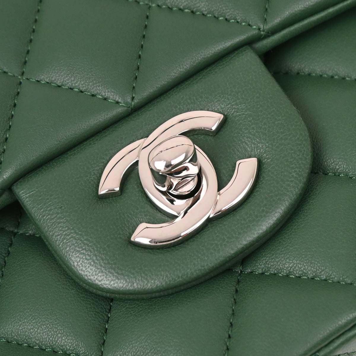 Chanel Green Lambskin Medium Classic Double Flap Shoulder Bag