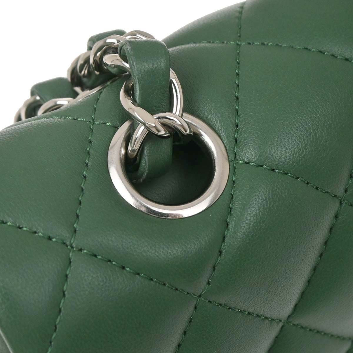 Chanel Green Lambskin Medium Classic Double Flap Shoulder Bag
