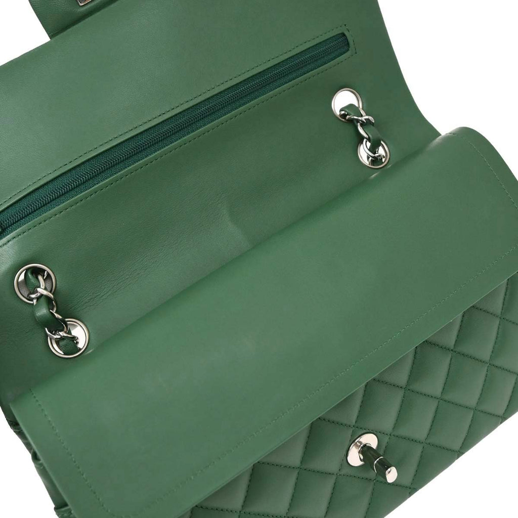 Chanel Green Lambskin Medium Classic Double Flap Shoulder Bag