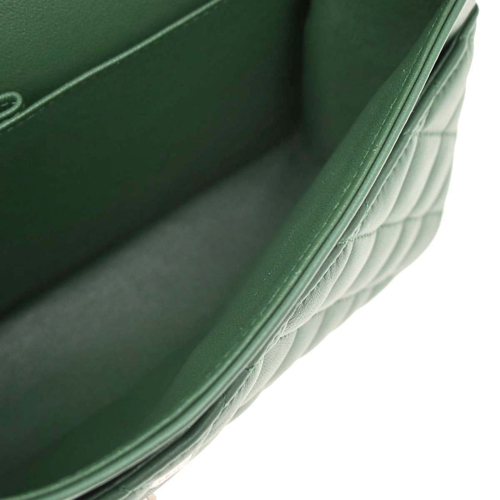 Chanel Green Lambskin Medium Classic Double Flap Shoulder Bag
