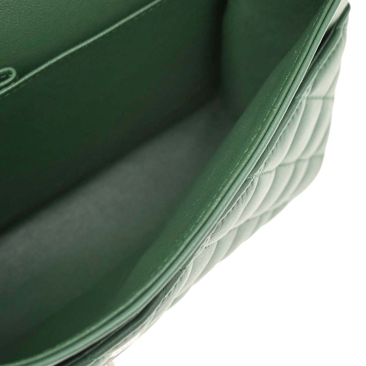 Chanel Green Lambskin Medium Classic Double Flap Shoulder Bag