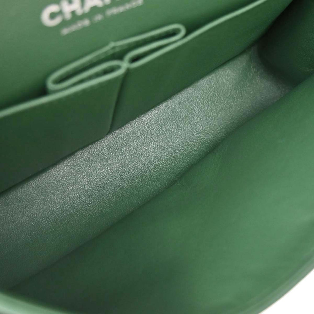 Chanel Green Lambskin Medium Classic Double Flap Shoulder Bag
