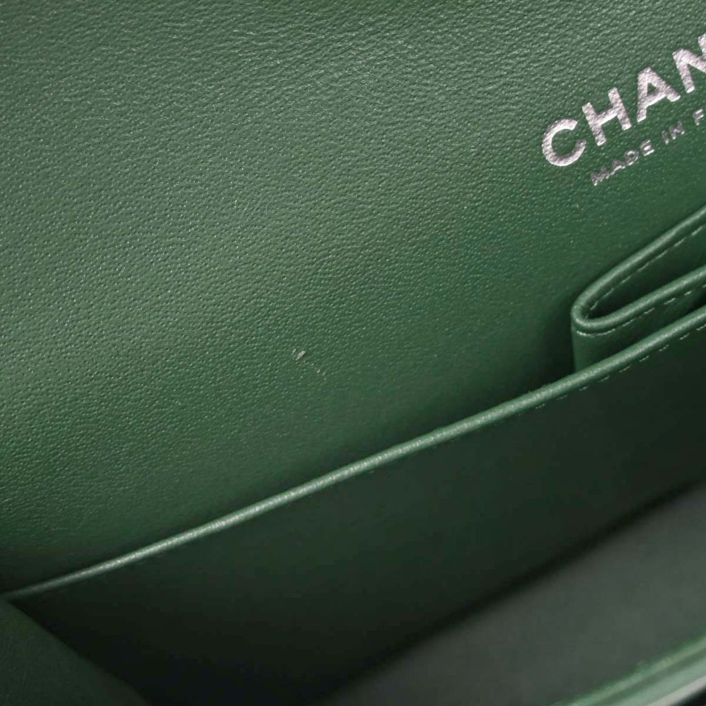 Chanel Green Lambskin Medium Classic Double Flap Shoulder Bag