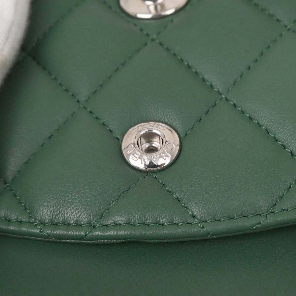 Chanel Green Lambskin Medium Classic Double Flap Shoulder Bag