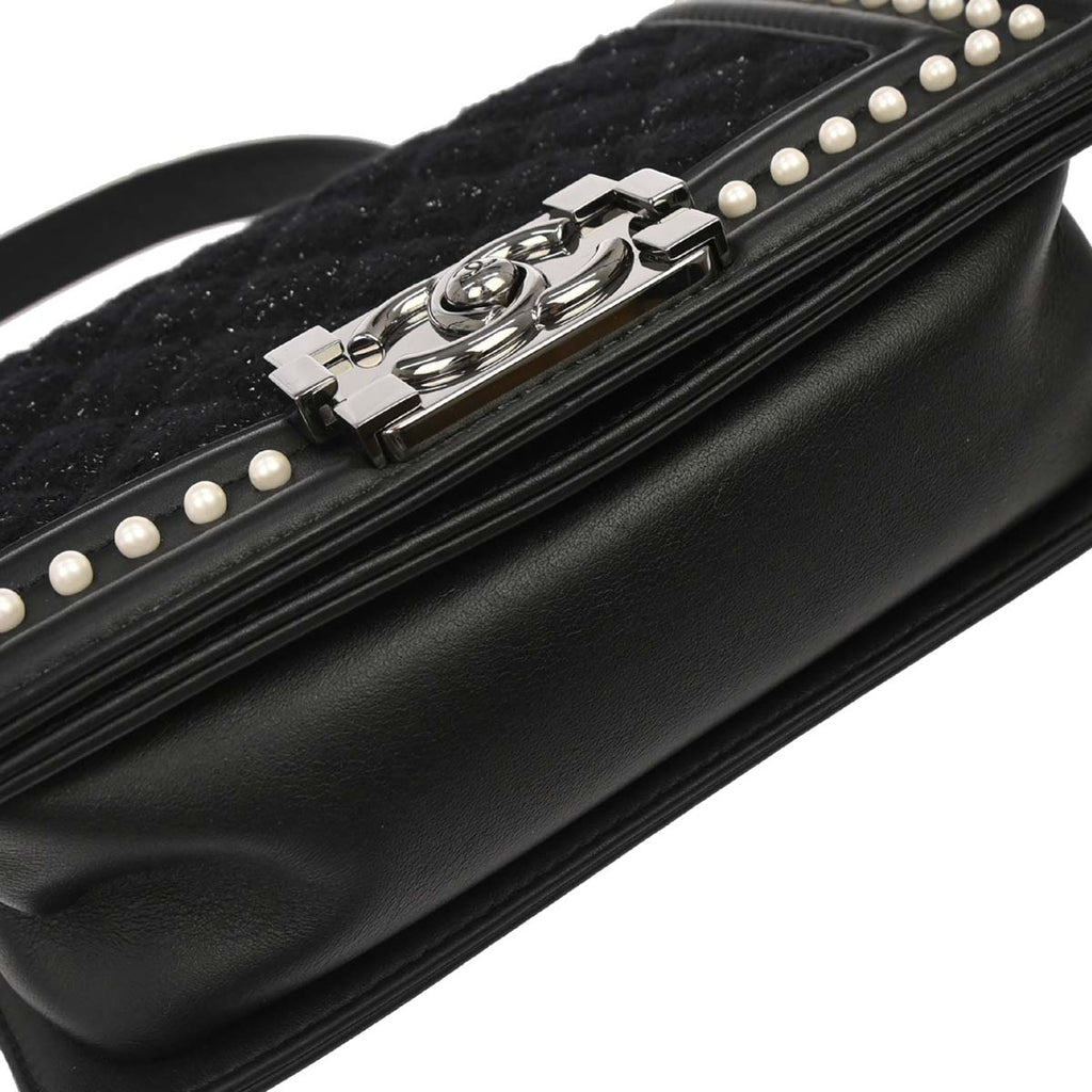 Boy Chanel Black Tweed Lambskin Small Chain Shoulder Bag