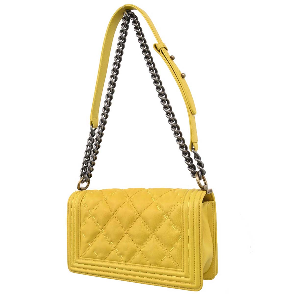 Boy Chanel Yellow Lambskin Medium Chain Shoulder Bag