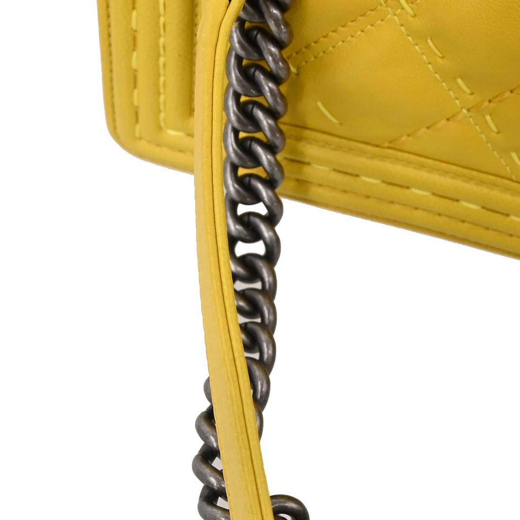 Boy Chanel Yellow Lambskin Medium Chain Shoulder Bag