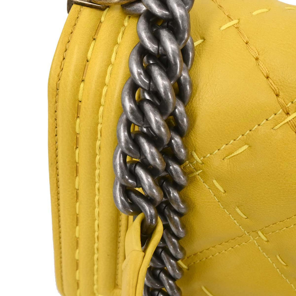 Boy Chanel Yellow Lambskin Medium Chain Shoulder Bag