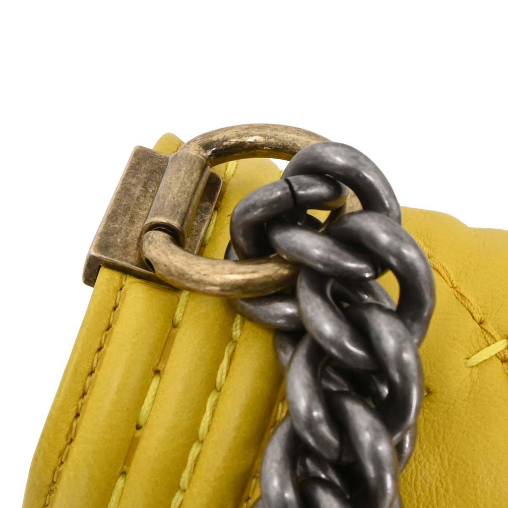 Boy Chanel Yellow Lambskin Medium Chain Shoulder Bag