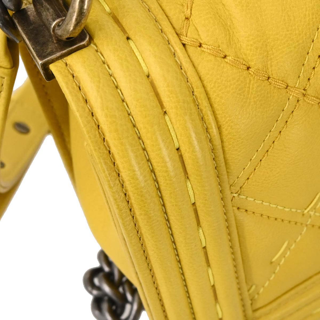 Boy Chanel Yellow Lambskin Medium Chain Shoulder Bag