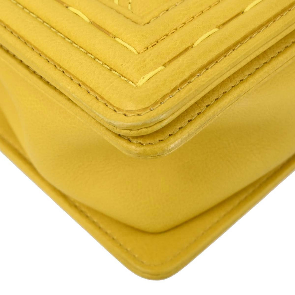 Boy Chanel Yellow Lambskin Medium Chain Shoulder Bag