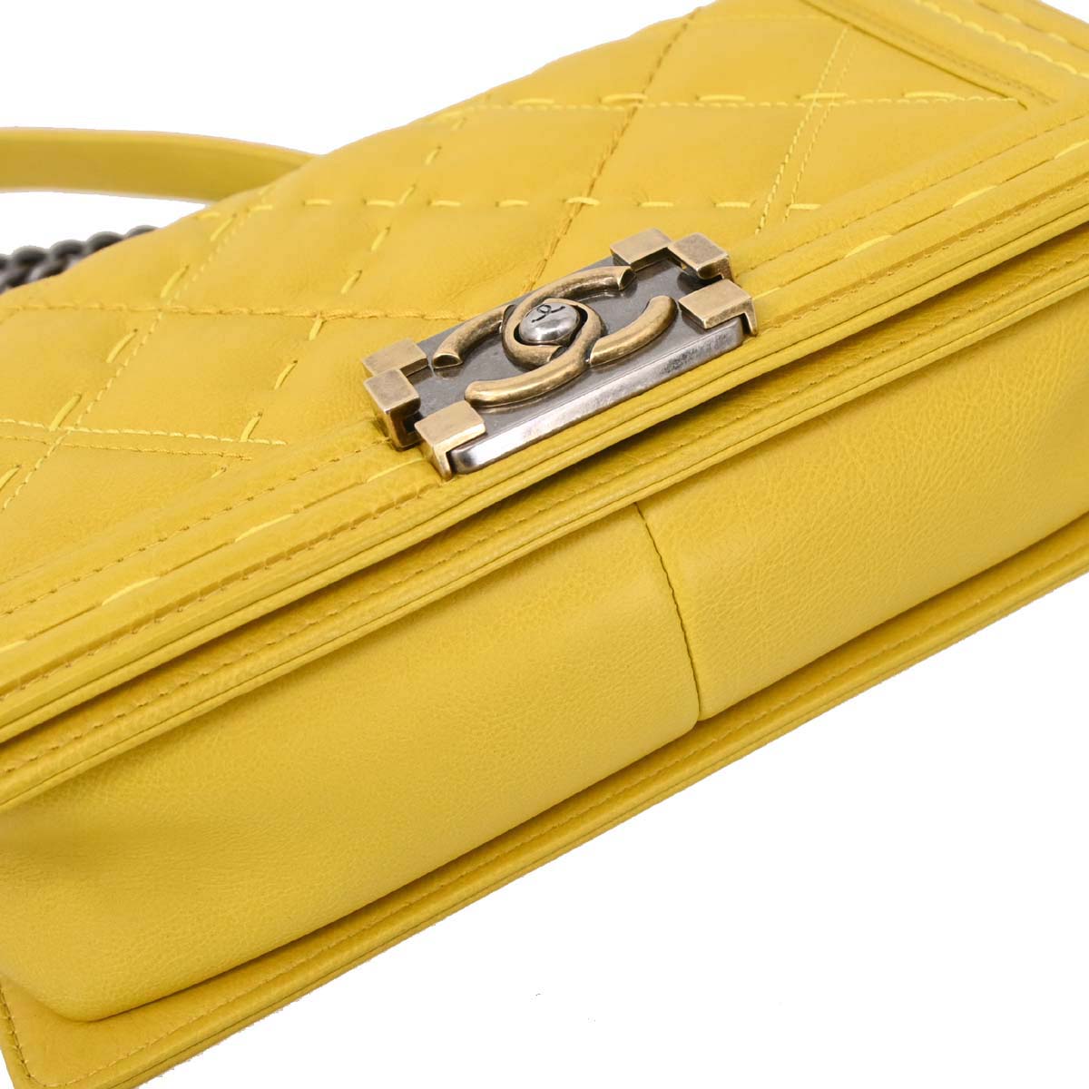 Boy Chanel Yellow Lambskin Medium Chain Shoulder Bag